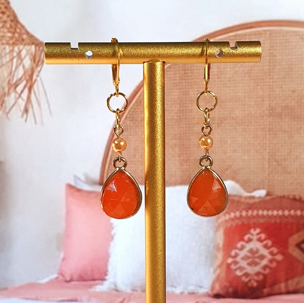 Orange Acrylic Crystals Goldtone Earings